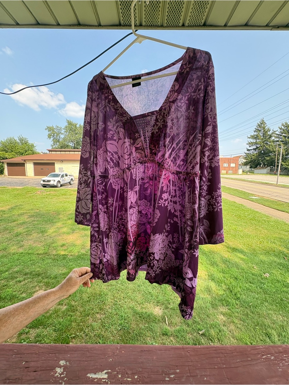 Faded Glory Purple Floral V-Neck Tunic Blouse